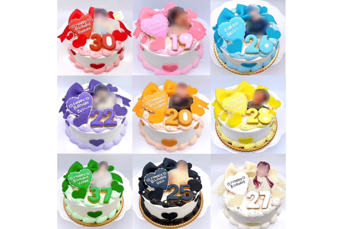 リボン♡ハートのお写真ケーキ（水色） – 【オーダーケーキの通販・専