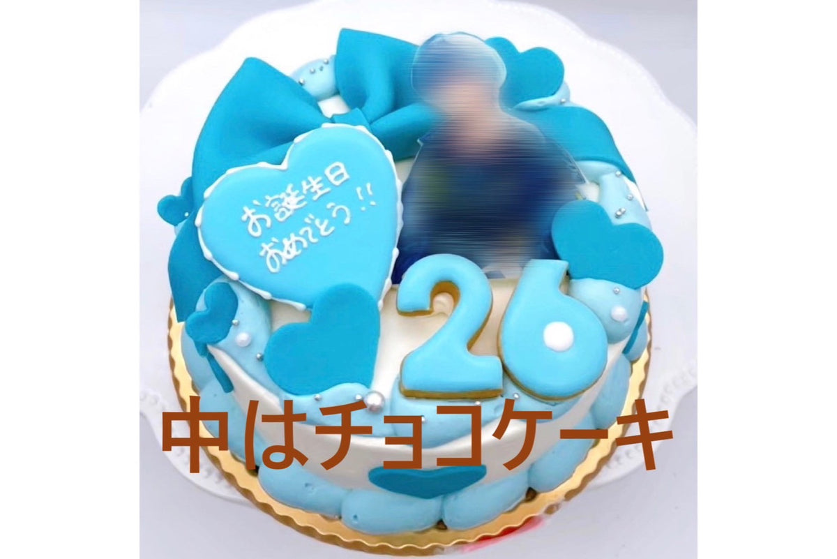 バースデーケーキハート型アクアマリンリボンホールケーキケーキ