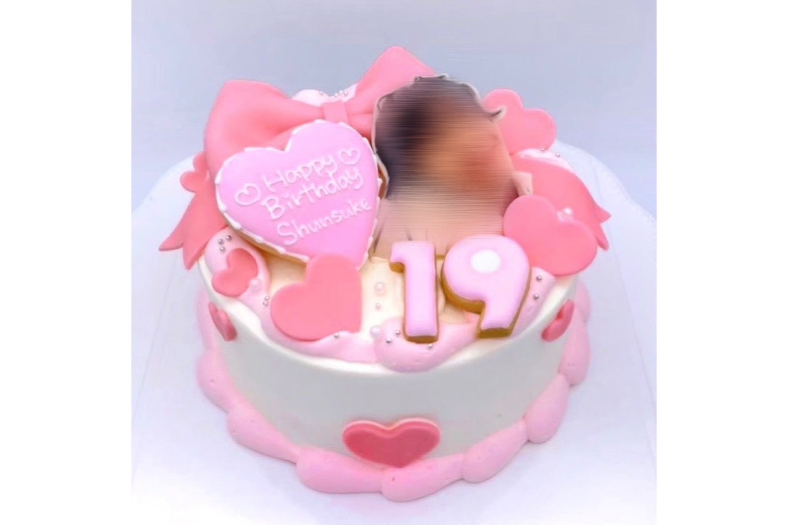 リボン♡ハートのお写真ケーキ（ピンク） – 【オーダーケーキの通販 